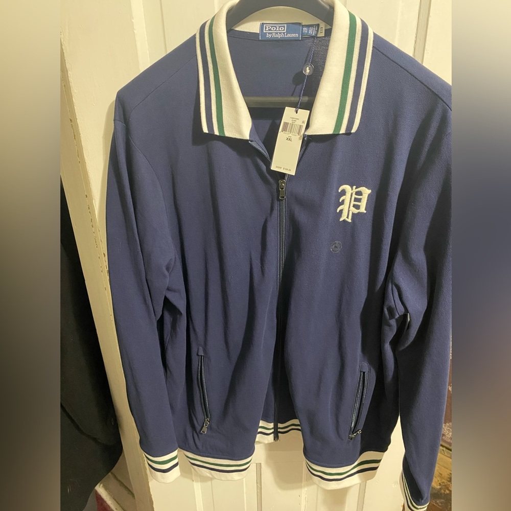Blue, White, and Green Ralph Lauren jacket